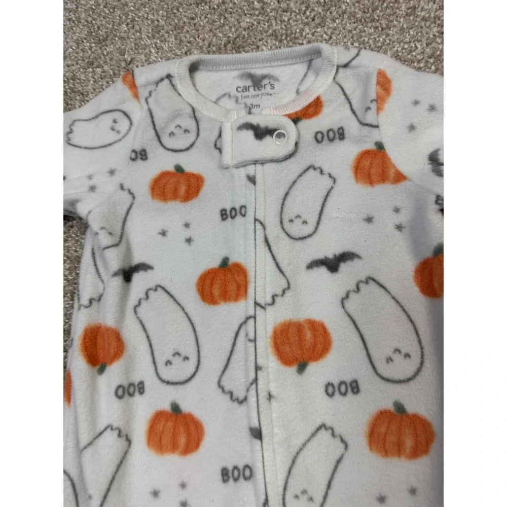 Carters Just One You Baby Halloween Ghost Pumpkin Fleece Footed Sleeper 3M